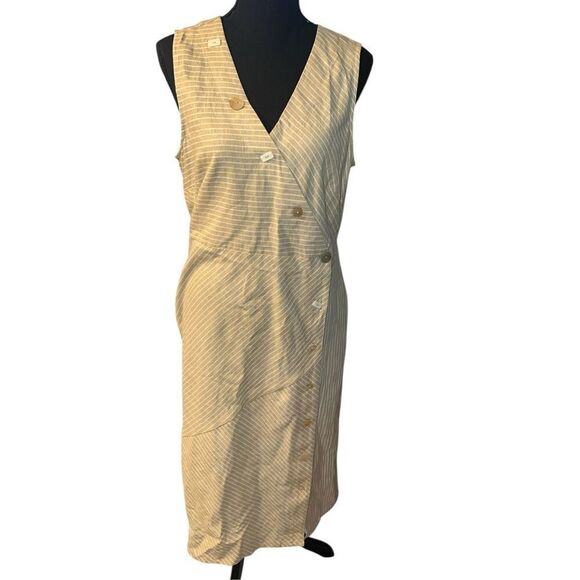 SOFT SURROUNDINGS Chasia Dress Medium Hemp Blend sleevless pockets shell button - Picture 2 of 8